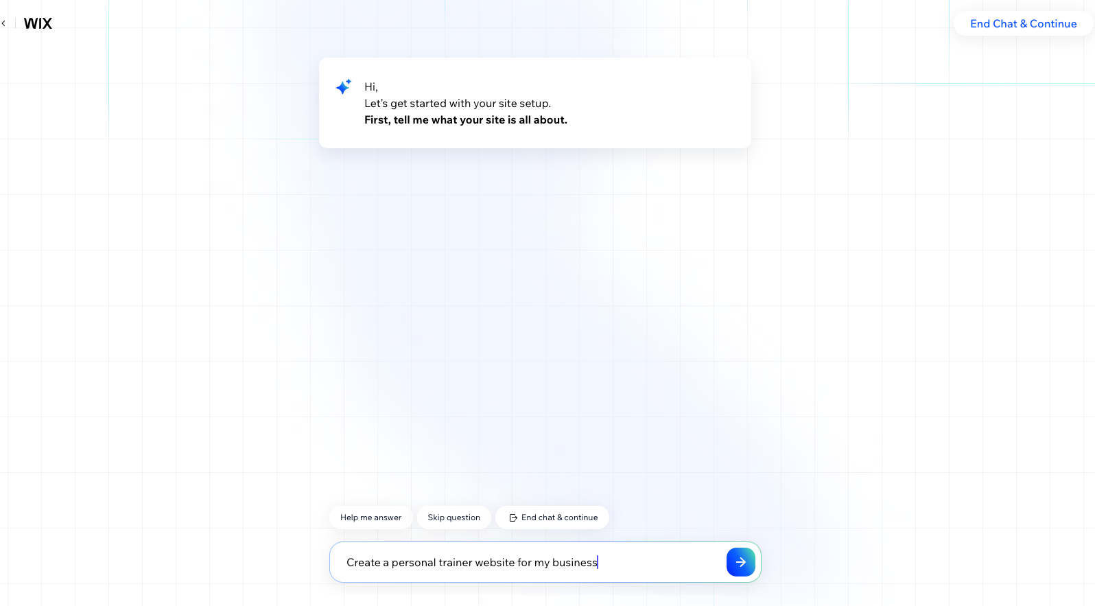 Wix ADI initial prompt screen